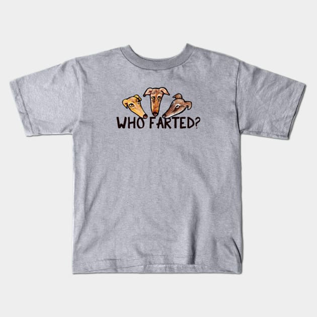 Who Farted funny greyhound Kids T-Shirt by bubbsnugg